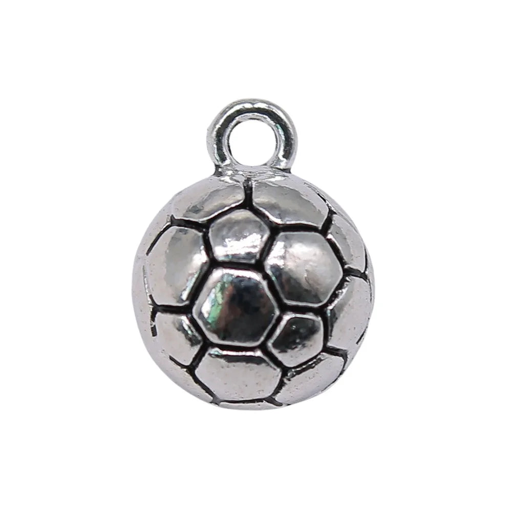 11x11x11mm 4.5g Antique Silver Zinc Alloy 3D Soccer Ball Charm Pendant for DIY Sports Jewelry Making