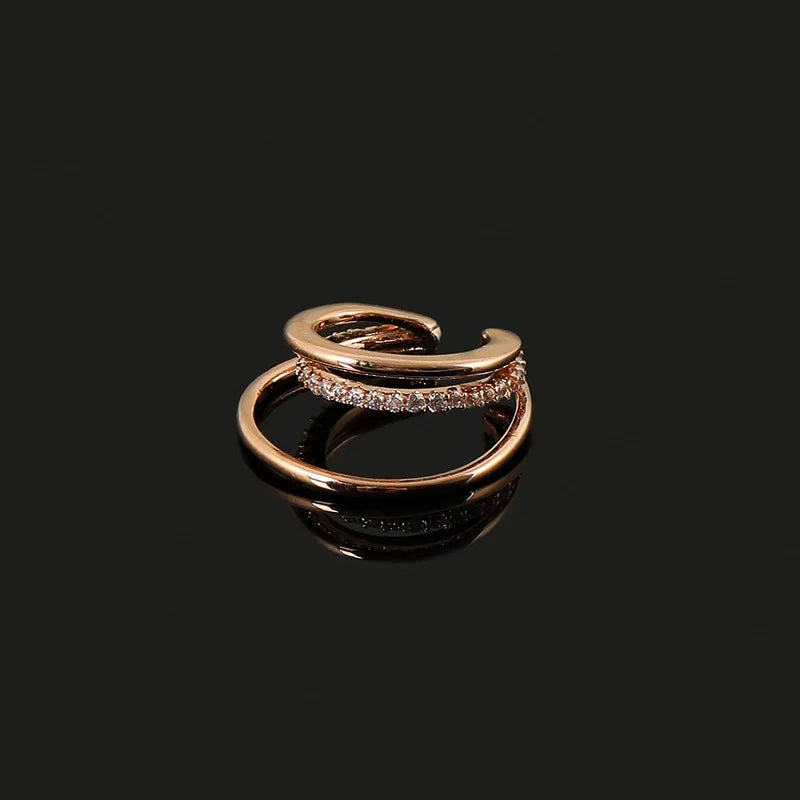 Elegant Champagne Gold Alloy Triple Hoop Rhinestone Ear Cuff Stud & Clip On No Piercing Earrings