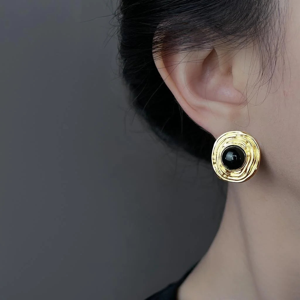 Vintage Minimalist Textured Round Copper Stud Earrings, Geometric Fashion Jewelry