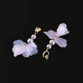 Elegant Handmade Purple Flower Petal Pearl Tassel Alloy Stud & Clip On No Piercing Drop Earrings