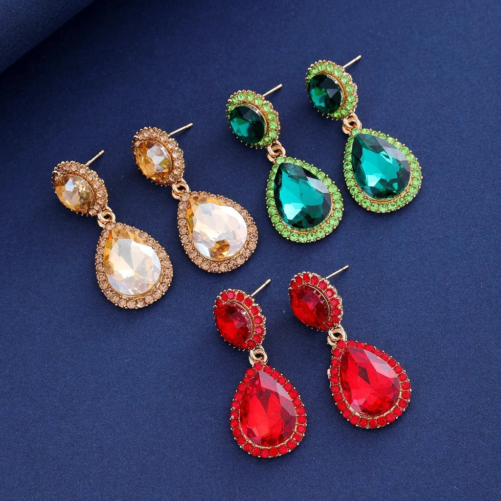 Luxury Teardrop Crystal Rhinestone Dangle Earrings, Gold Tone Elegant Bridal Jewelry For Wedding Party Gift