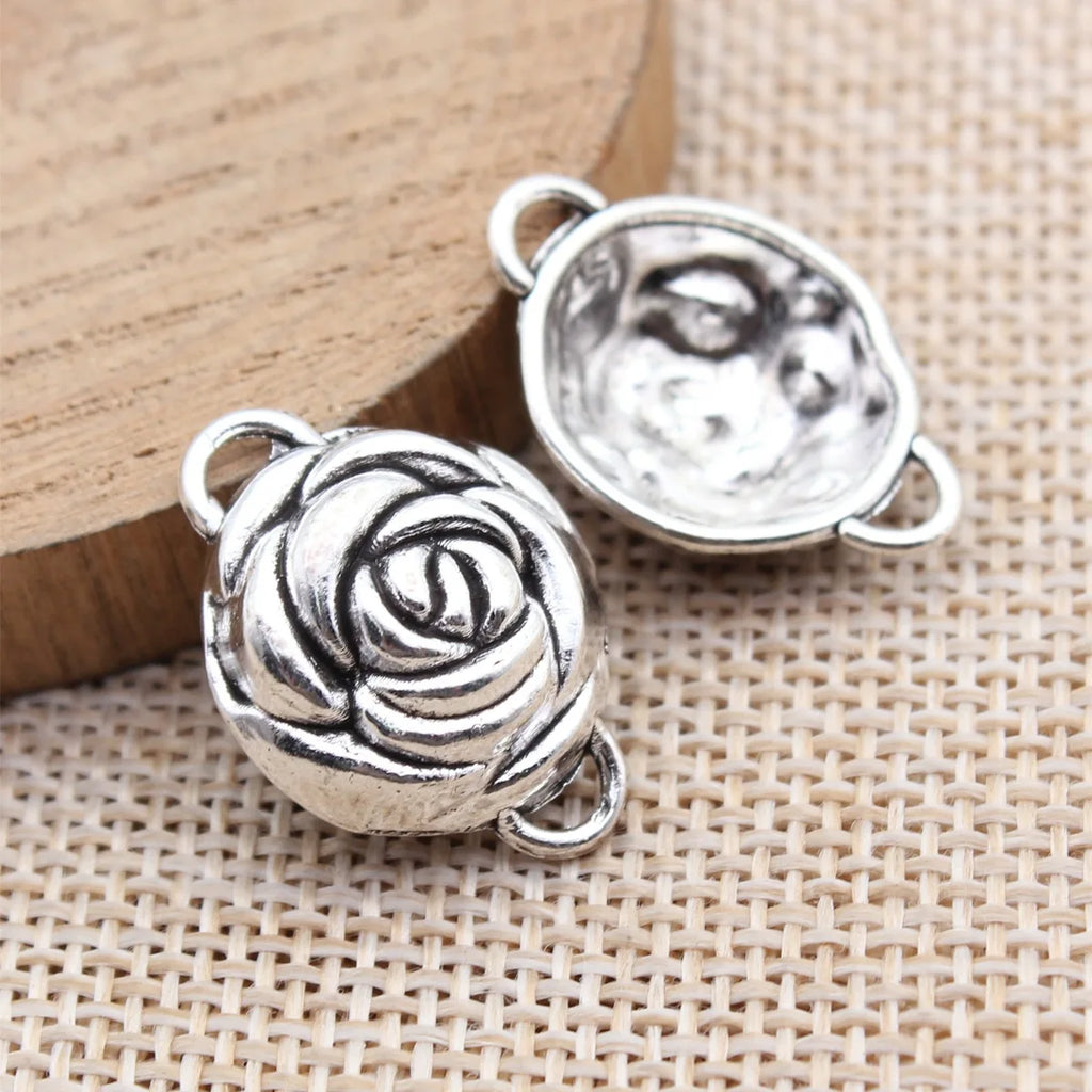 24x17x6.6mm 2.5g Antique Silver Zinc Alloy Flower Connector Charm for DIY Necklace Bracelet Making