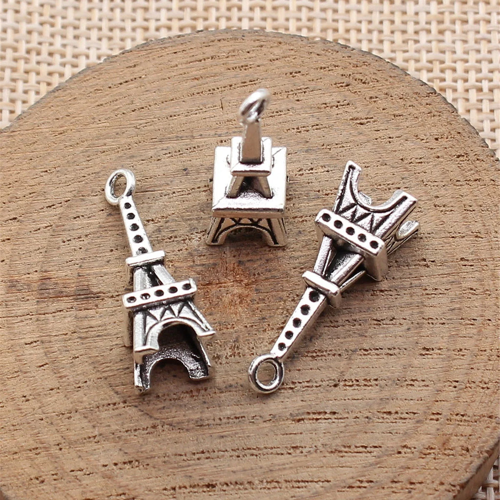26x8.6mm 1.6g Antique Silver Iron 3D Tower Charm Pendant for DIY Bracelet Necklace Jewelry Making