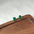 Mini Emerald Green Oval Zircon Pave Copper Stud Earrings With Silver Plated Pins