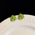 Fresh Green Triangle Copper Stud Earrings For Women Geometric Enamel Woven Design Silver Plated Pin