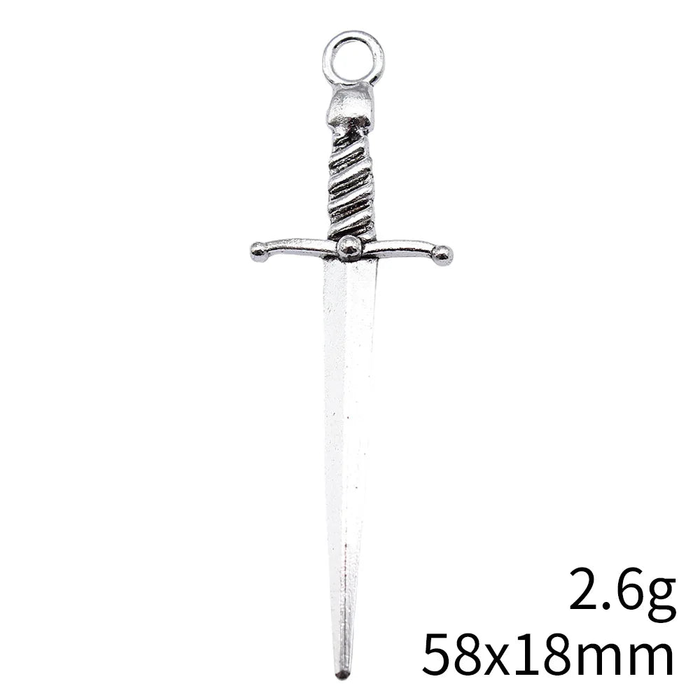 58x18mm 2.6g Antique Silver Tone Zinc Alloy Sword Weapon Charm Pendant for Cosplay DIY Jewelry Making