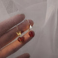 French Vintage Strawberry Quartz Beaded Butterfly Drop Earrings Sweet Elegant Long Dangle Jewelry