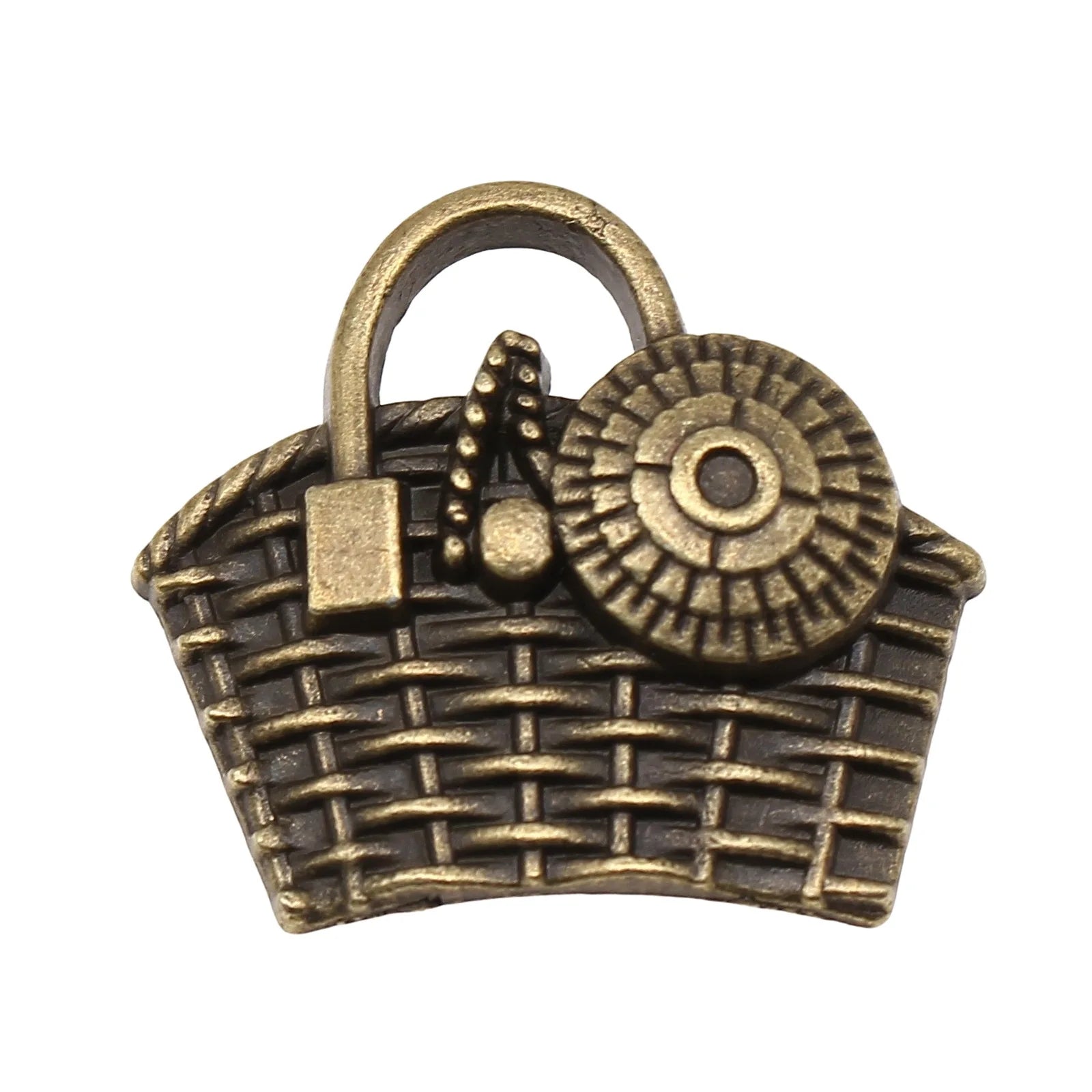 22x25mm 3.2g Antique Bronze Zinc Alloy Woven Basket Charm Pendant for DIY Craft Jewelry Making