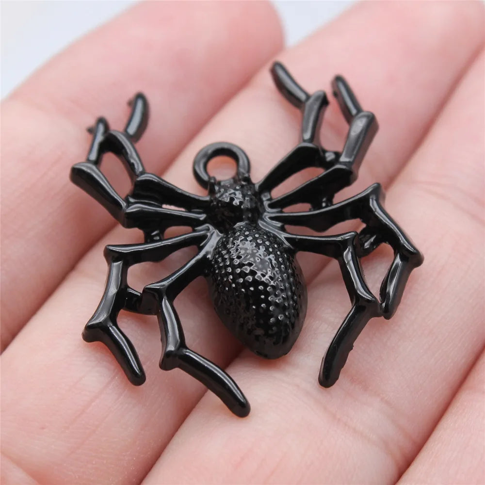 35x32mm 5.1g Electrophoretic Black Zinc Alloy Spider Charm Pendant for Gothic Jewelry Making