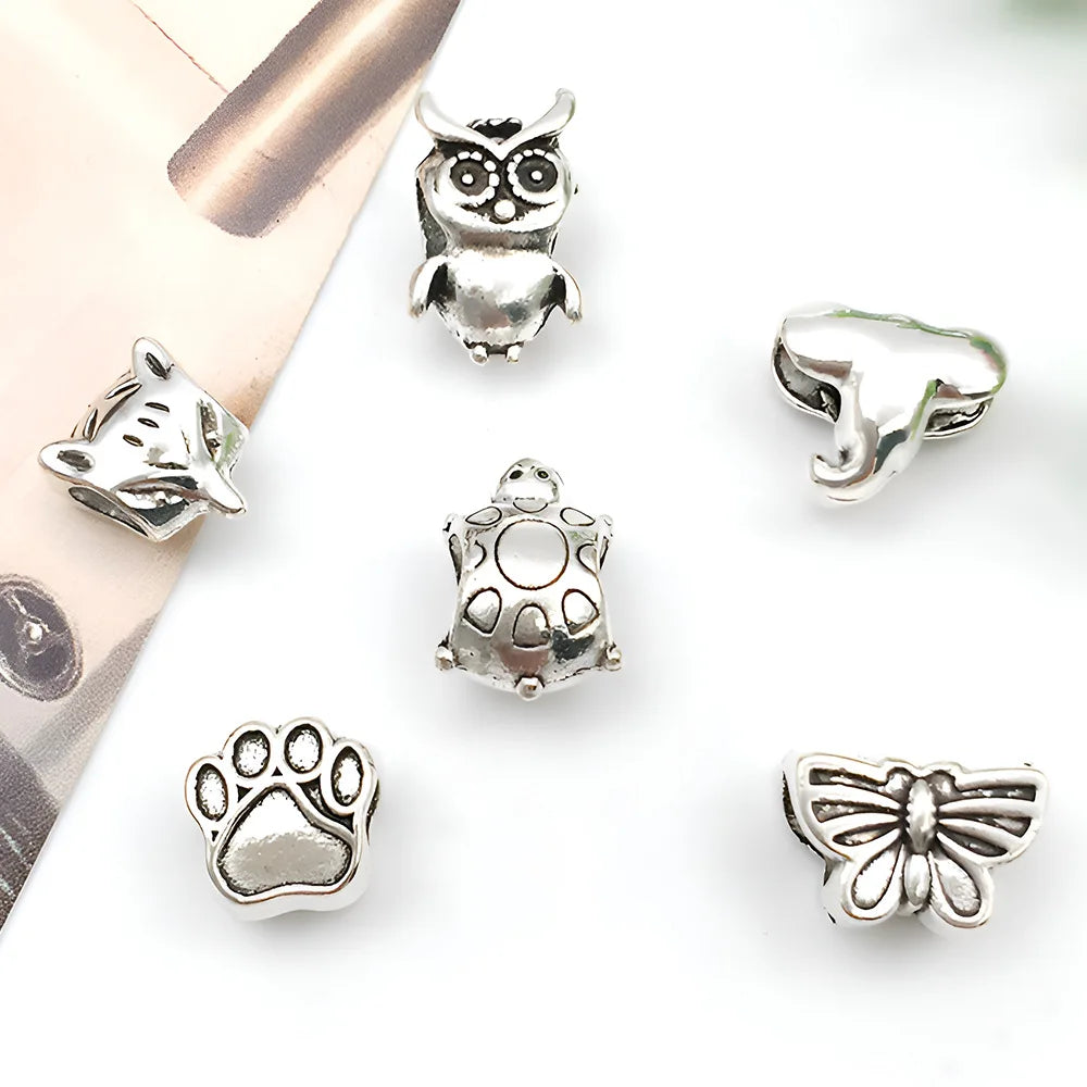 Antique Silver Zinc Alloy Large Hole Spacer Beads for DIY Bracelet Bangle Jewelry