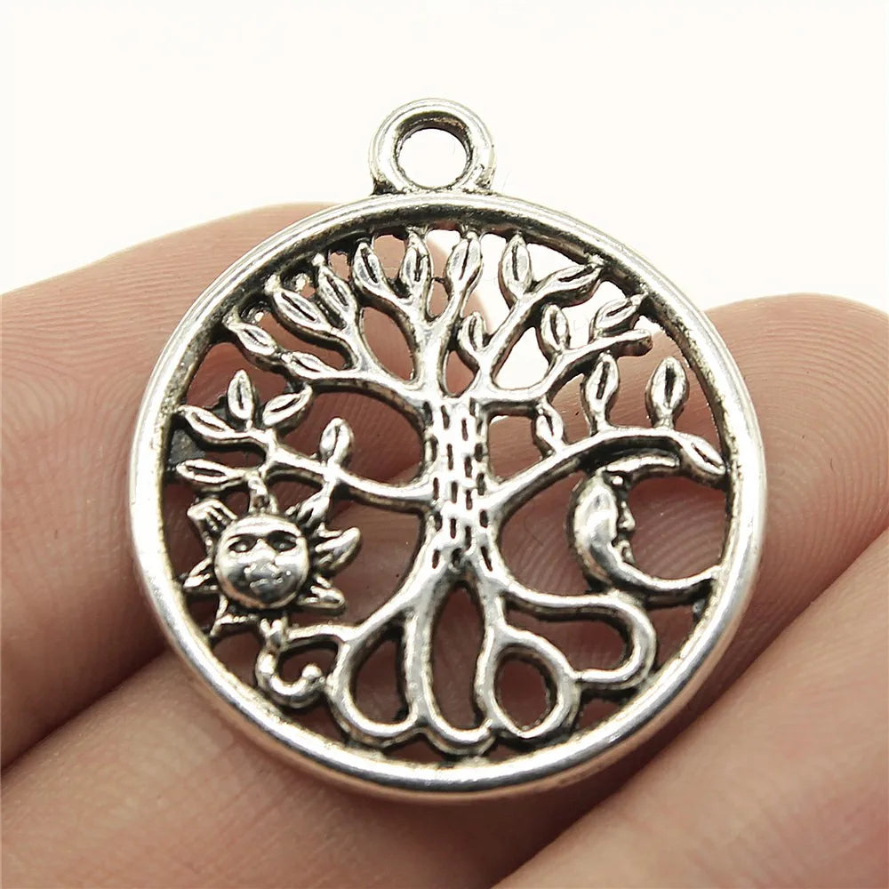 29x25mm 3.3g Antique Silver Zinc Alloy Sun Moon Tree of Life Charm Pendant for DIY Necklace Making