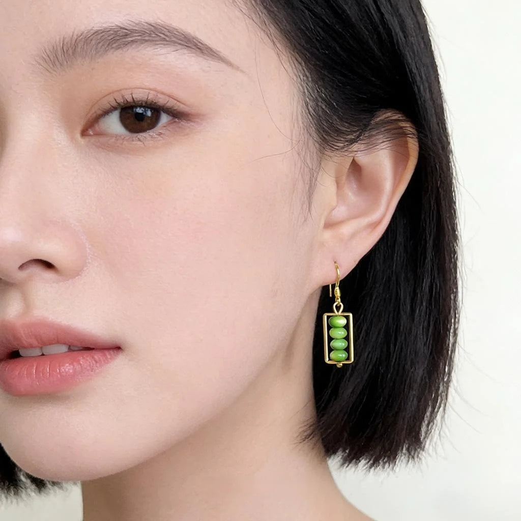 Forest Style Green Shell Beaded Drop Earrings Handmade New Chinese Geometric Dangle Jewelry