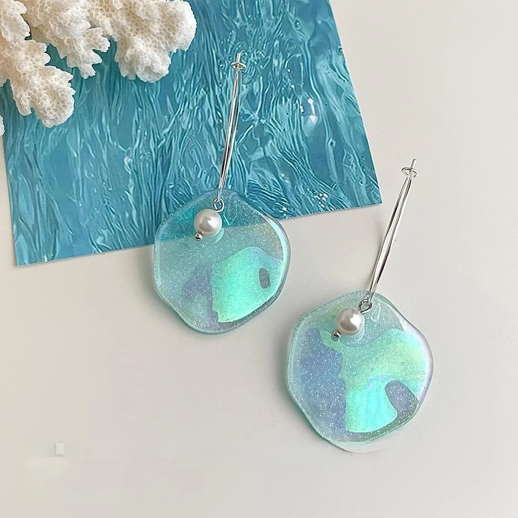 Ocean Vacation Irregular Geometric Acrylic And Glass Pearl Drop Earrings For Women