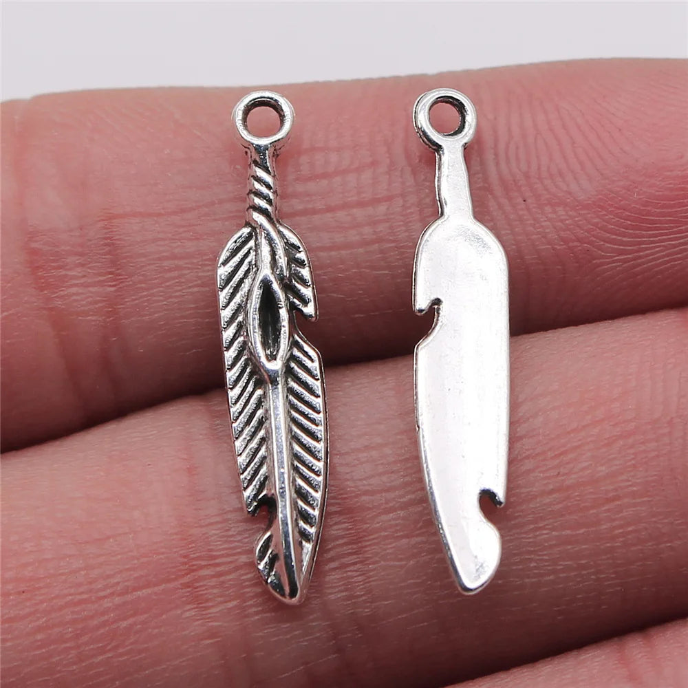 5x28mm 0.7g Multicolor Zinc Alloy Feather Charm Pendant for DIY Earrings Necklace Jewelry Making