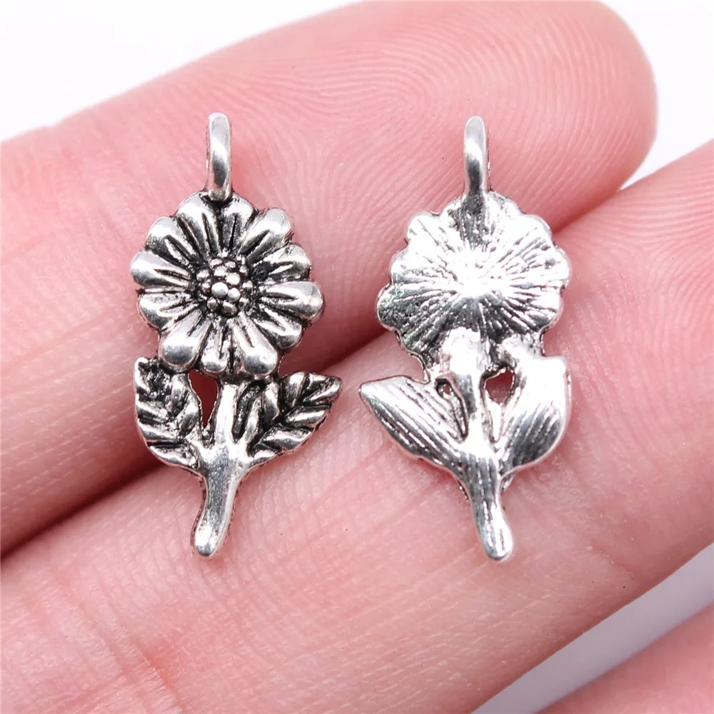 21x10mm 0.9g Antique Silver Zinc Alloy Flower Charm Pendant for DIY Necklace Bracelet Making