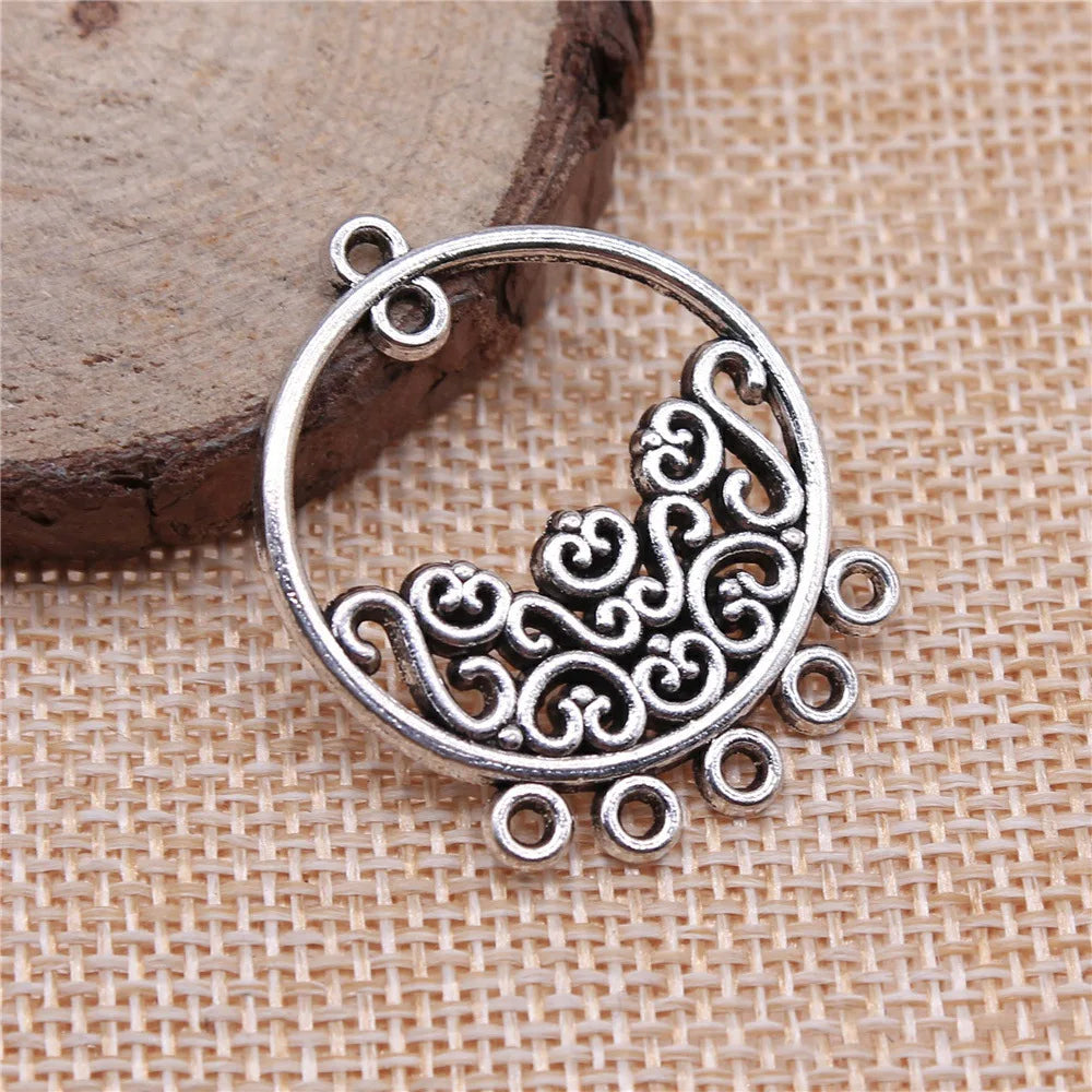 35x28mm 3.6g Multicolor Zinc Alloy Round Earring Connector Charm for DIY Dangle Earrings Jewelry Making
