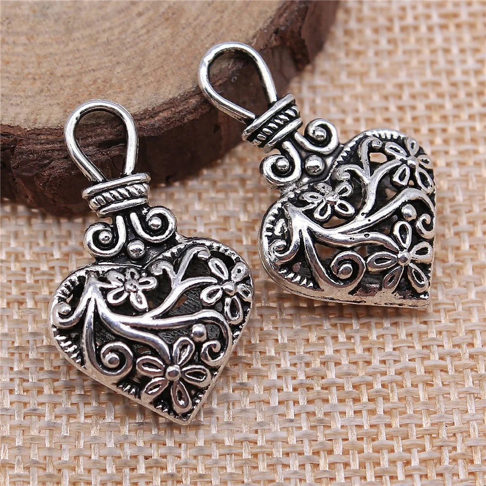 31x19x9mm 3.3g Zinc Alloy 3D Hollow Flower Heart Charm Pendant for DIY Vintage Jewelry Making