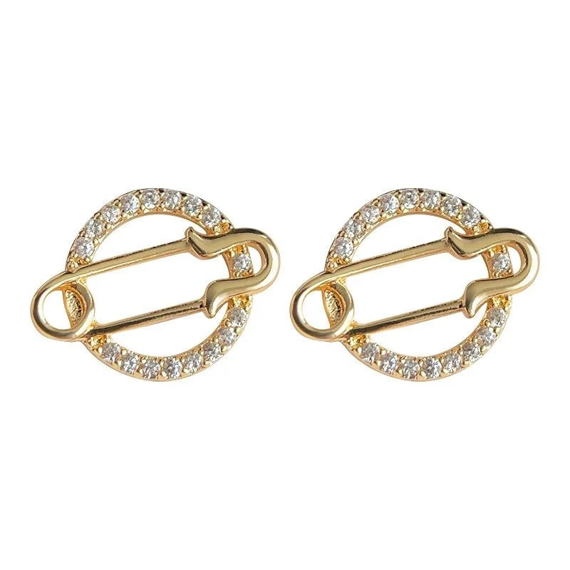 Eco-Friendly Copper Micro Pave Zircon Planet Stud Earrings Geometric Hollow Pin Design