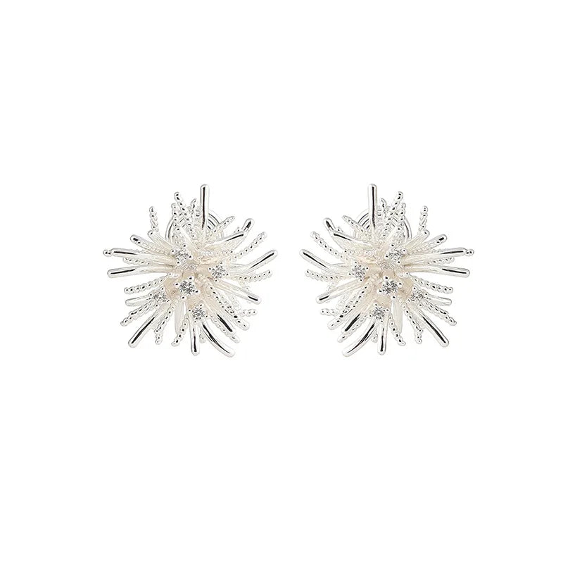 Elegant Silver Alloy Firework Spiral Statement Stud & Clip On No Piercing Women's Fashion Earrings