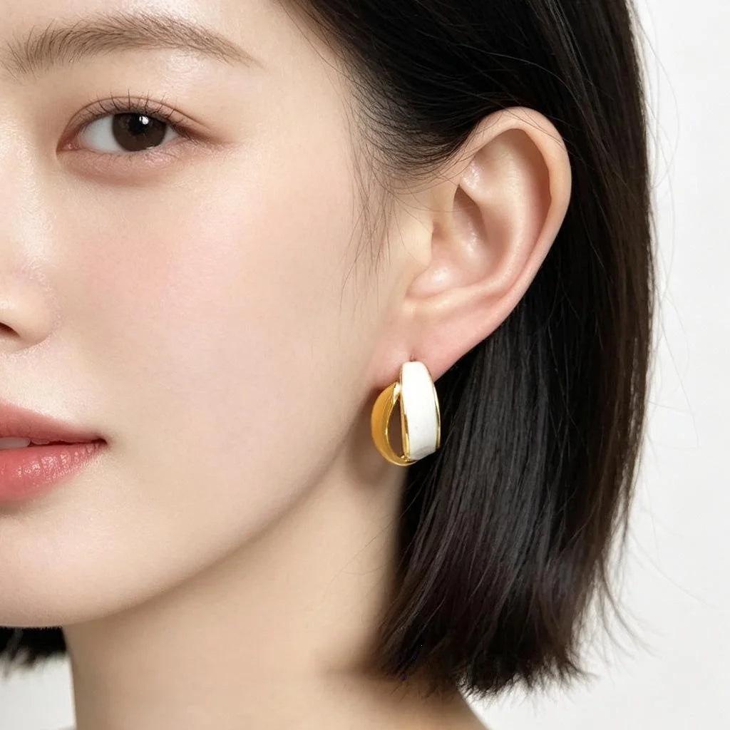 Light Luxury 14K Plated Copper Geometric Ring Stud Earrings
