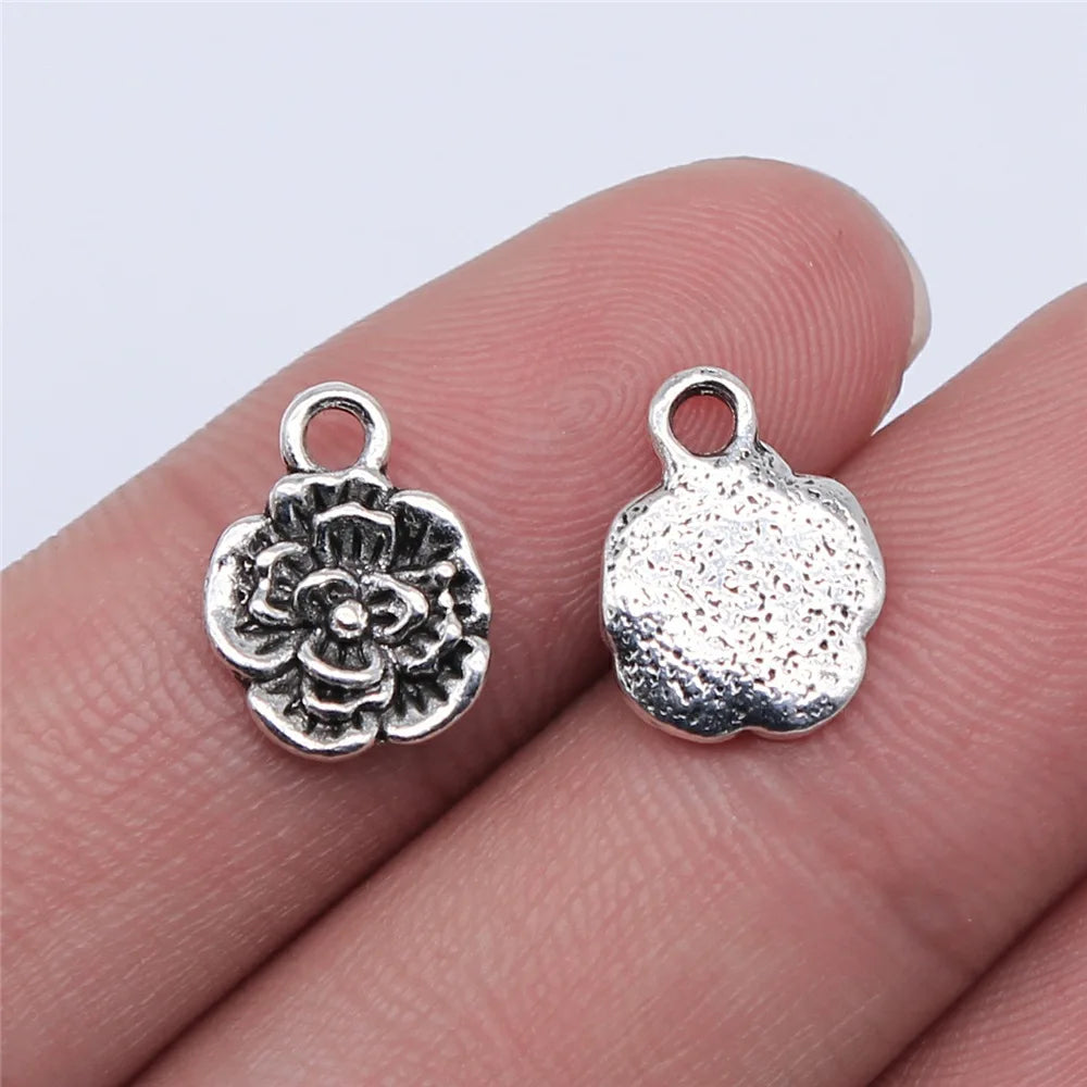 10x10mm 0.9g Antique Silver Zinc Alloy Flower Charm Pendant for DIY Earrings Bracelet Making