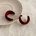 Flocked Burgundy Geometric Hoop Drop Earrings Retro Hong Kong Style Jewelry