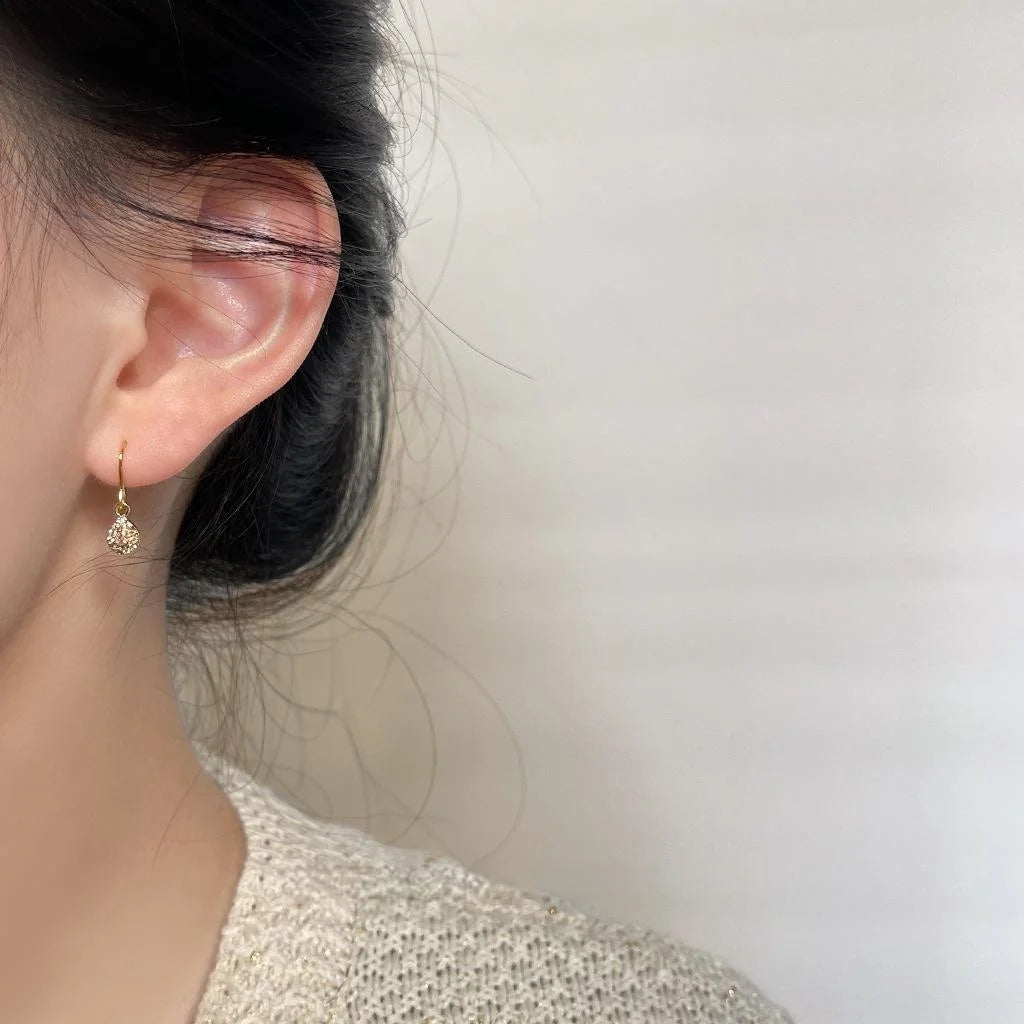 French Luxury Teardrop Micro-Pave Zircon Copper Drop Earrings For Vintage Commuter Style
