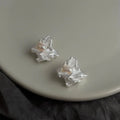 Irregular Heart Freshwater Pearl Stud Earrings Liquid Silver Minimalist Statement Design