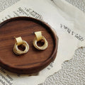 Matte Gold Plated Copper Round Geometric Stud Earrings Korean Minimalist Jewelry