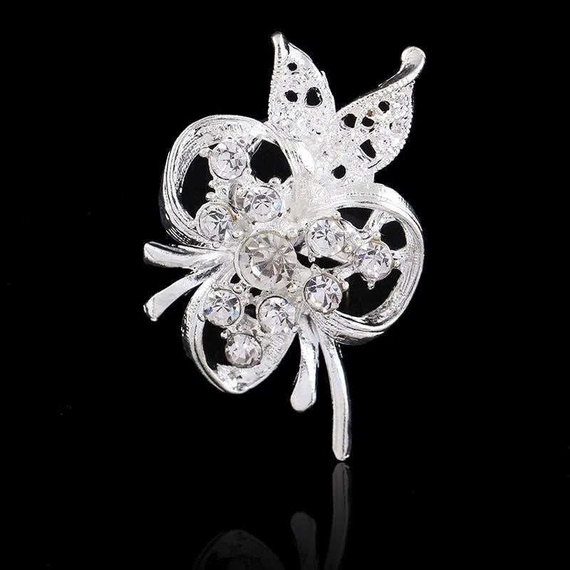 Elegant Hollow Butterfly Alloy Rhinestone Brooch, Sparkling Floral Lapel Pin Corsage Suit Accessory Gift