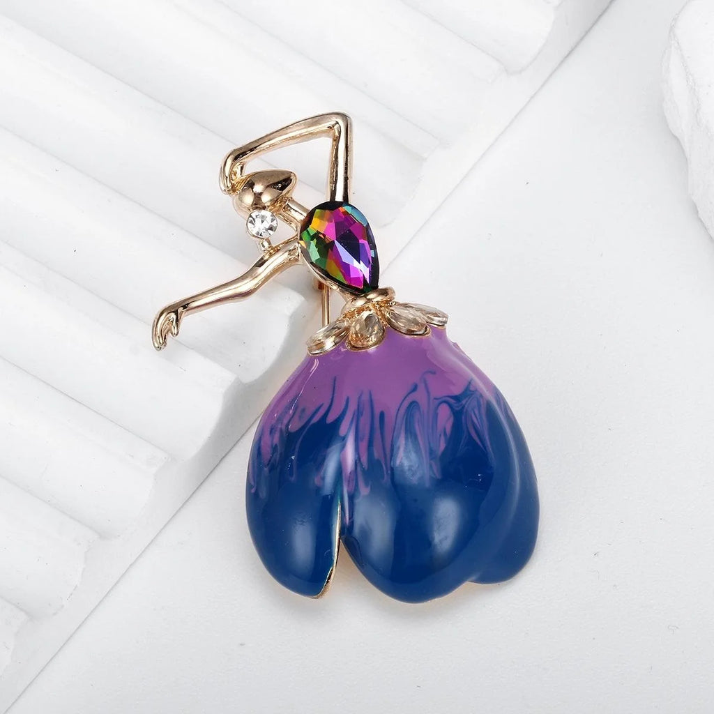 Elegant Ballet Girl Enamel Brooch With Rhinestone Alloy Dancer Lapel Pin Corsage Suit Accessory Gift