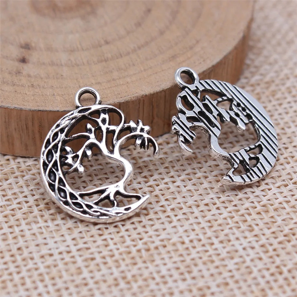 18x22mm 1.6g Antique Silver Zinc Alloy Half Moon Tree Charm Pendant for DIY Jewelry Making