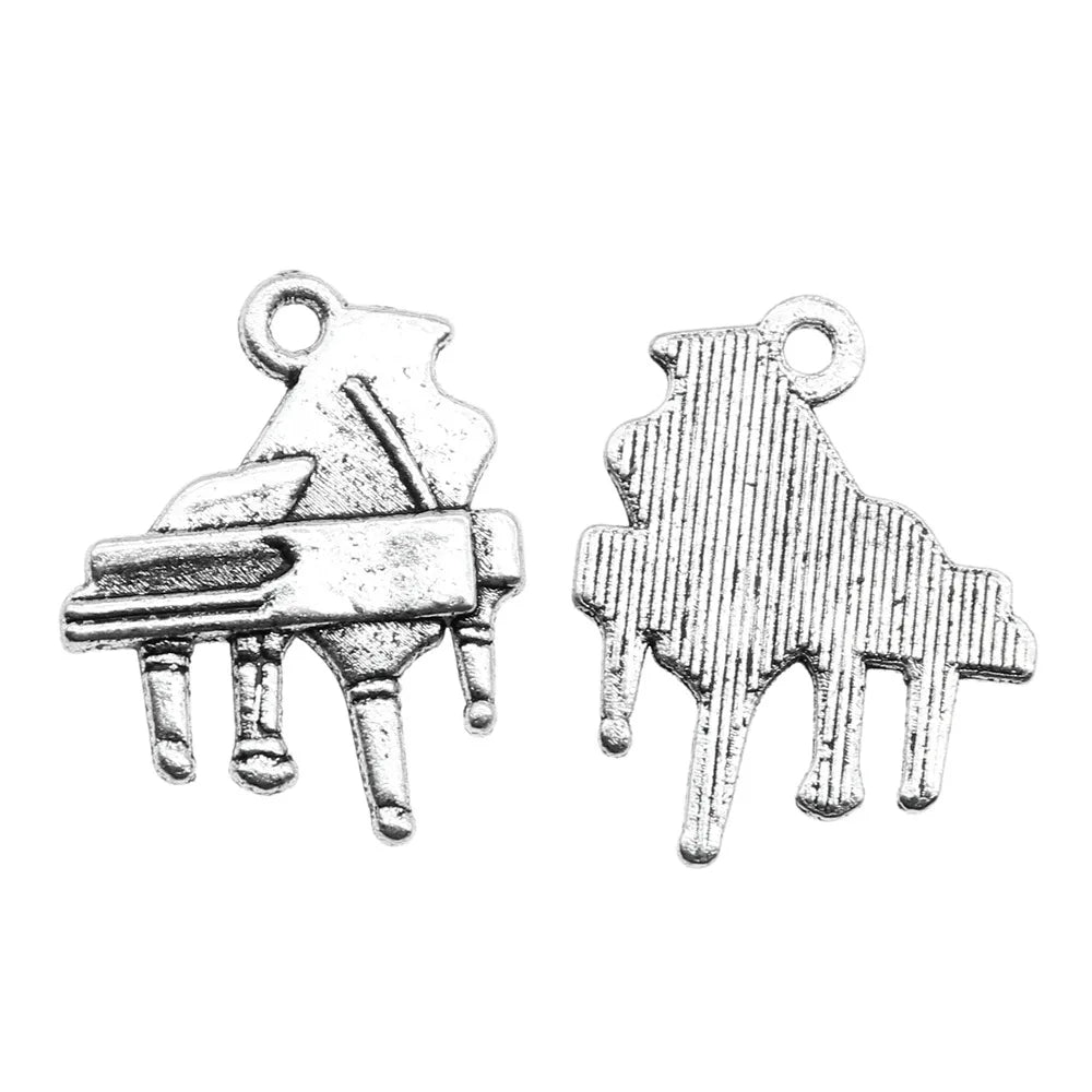 21x16mm 1.1g Antique Silver Zinc Alloy Piano Charm Pendant for DIY Music Theme Jewelry Making