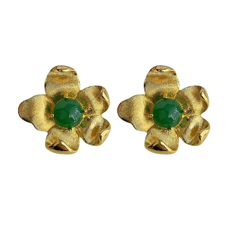 Vintage Resin Flower Drop Earrings French Palace Style Light Luxury Statement Jewelry