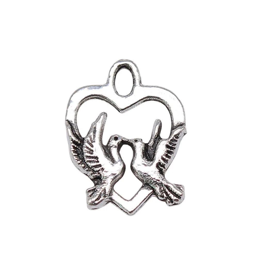 18x14mm 0.7g Multicolor Zinc Alloy Heart with Two Birds Charm Pendant for Bracelet Making