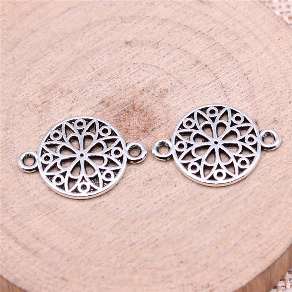 21x14mm 1.05g Antique Silver Zinc Alloy Geometric Flower Connector Charm Pendant for DIY Jewelry Making