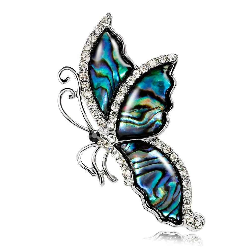 Elegant Abalone Mother Of Pearl Butterfly Brooch With Rhinestone Alloy Lapel Pin Corsage Suit Accessory Gift