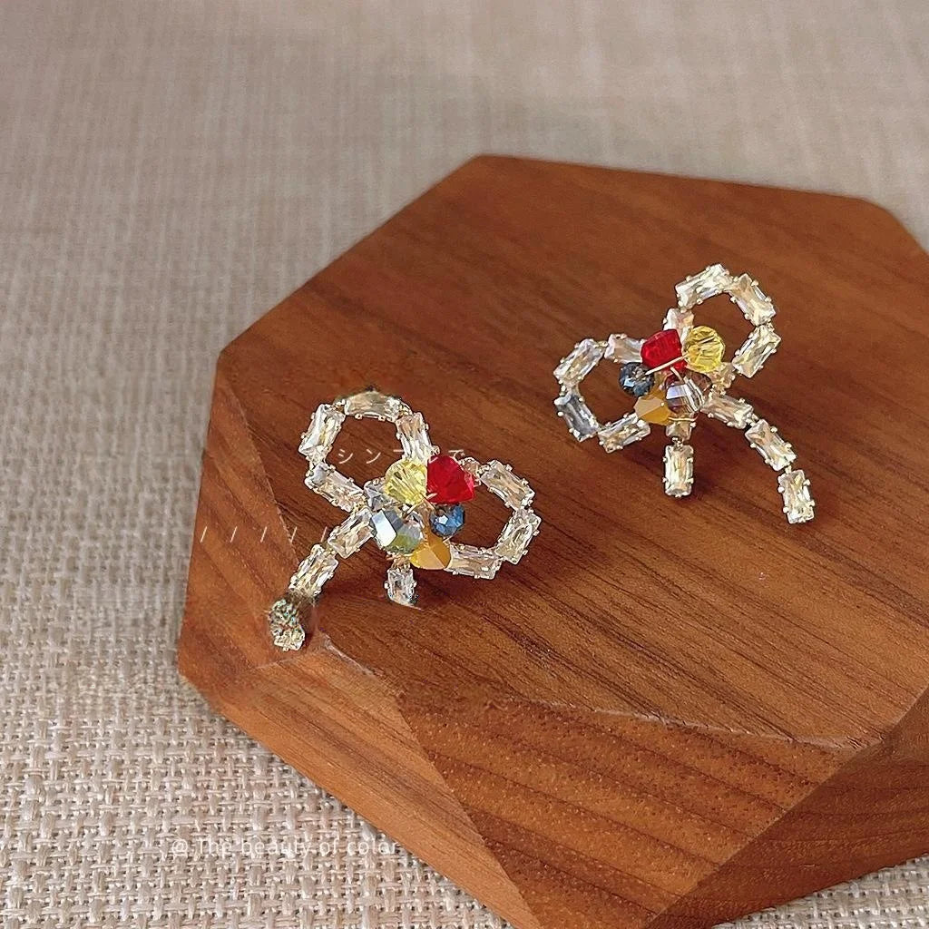 Micro Pave Zircon Bow Stud Earrings 14K Gold Plated Copper Handmade Designer Jewelry