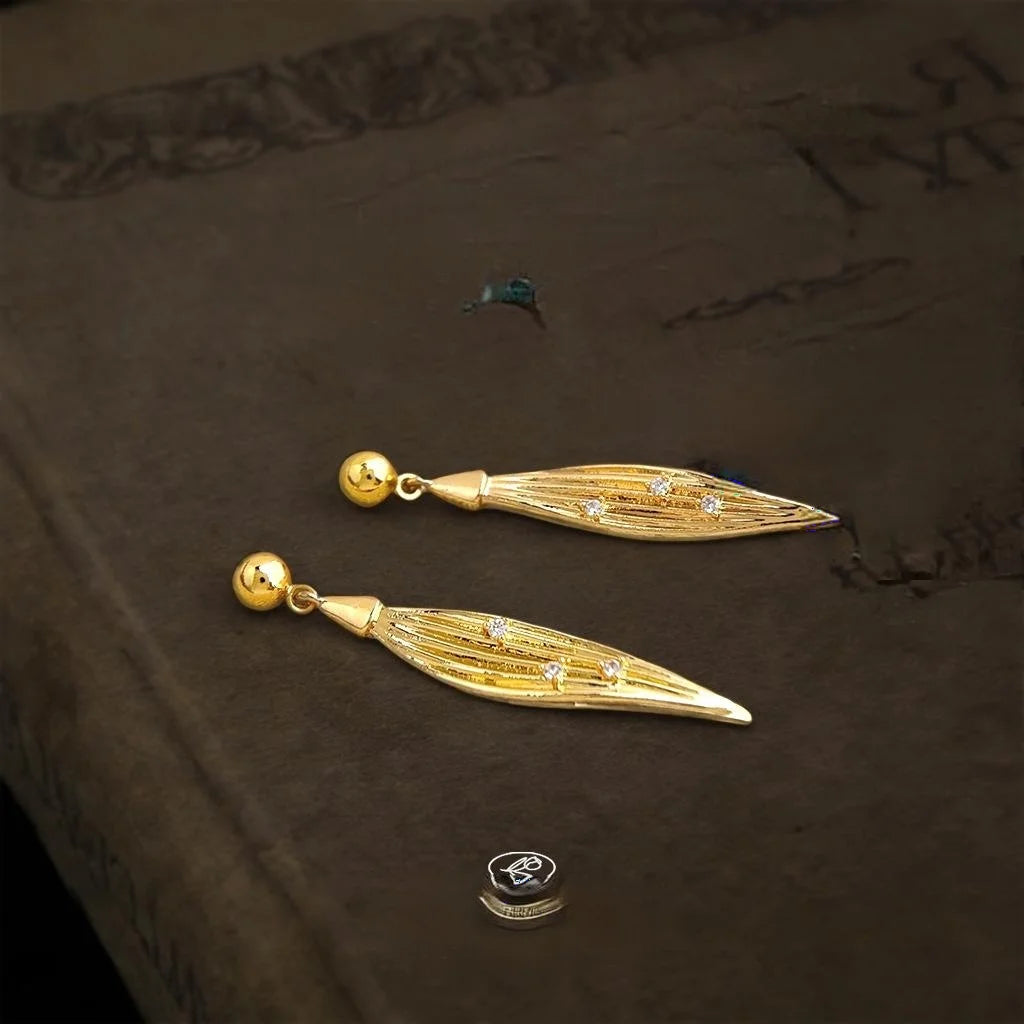 Light Luxury 14K Gold Plated Copper Leaf Micro Pave Zircon Drop Earrings
