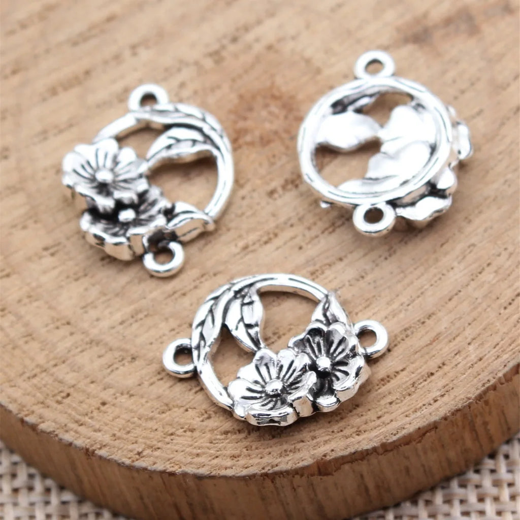18x14mm 1.3g Antique Silver Zinc Alloy Flower Connector Charm for Bracelet Necklace DIY Jewelry
