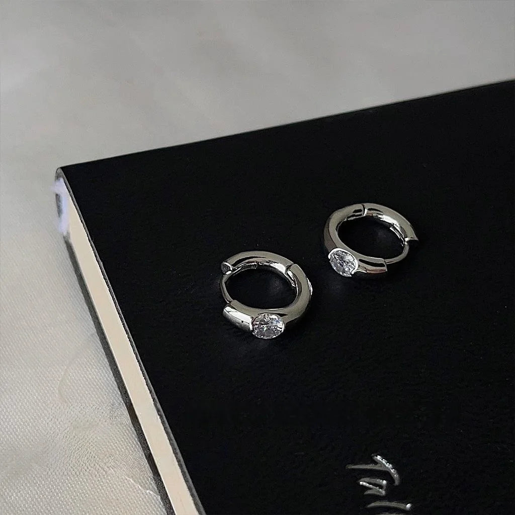 Minimalist Copper Zircon Micro Pave Polished Hoop Stud Earrings For Women