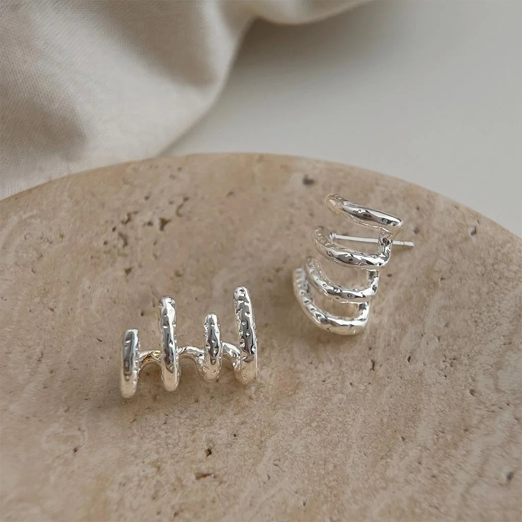 Textured Copper Four Prong Geometric Line Drop Earrings Style Sweet Cool Commuter Jewelry