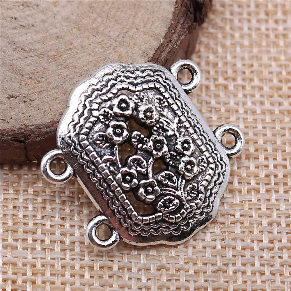 27x28mm 2.8g Antique Silver Zinc Alloy Four Hole Body Chain Connector Charm for Vintage Jewelry Making