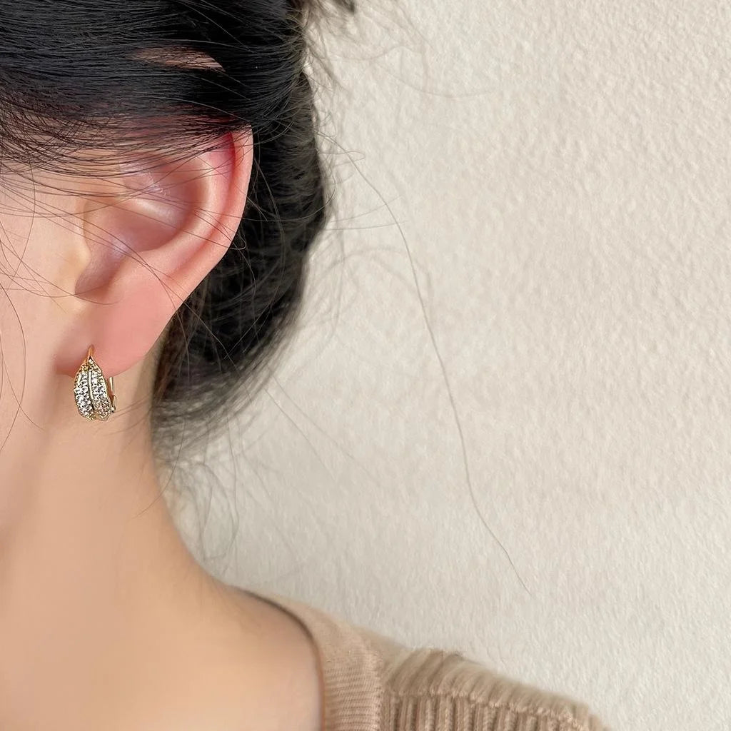 Light Luxury Copper Micro Pave Zircon Leaf Stud Earrings Elegant Small Jewelry