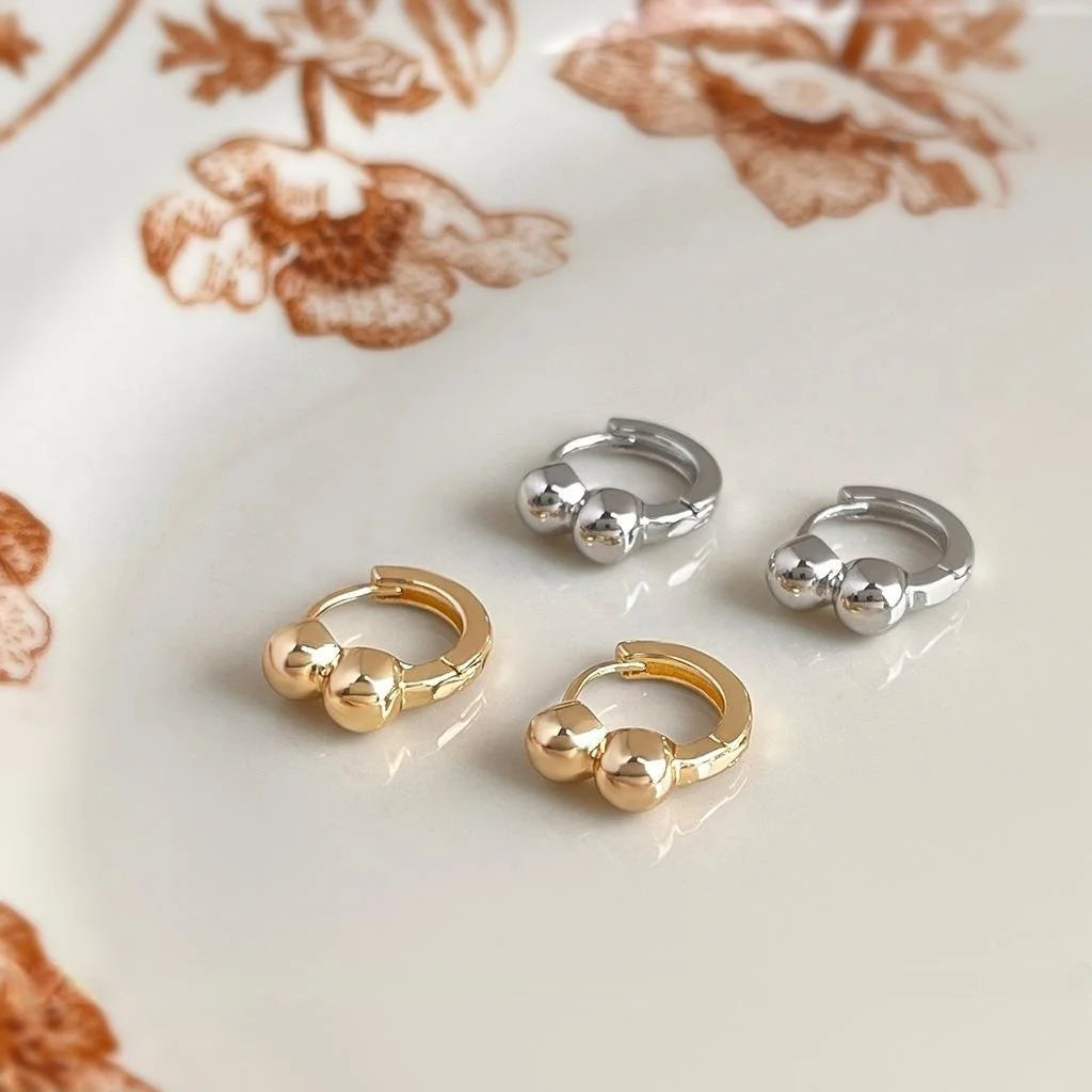 Minimalist Gold Tone Copper Stud Earrings For Women, Versatile Geometric Round Ball Jewelry