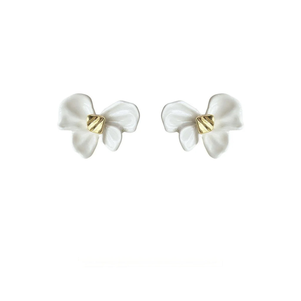 Summer Sweet Elegant Enamel Alloy Bow Iris Flower Stud Earrings