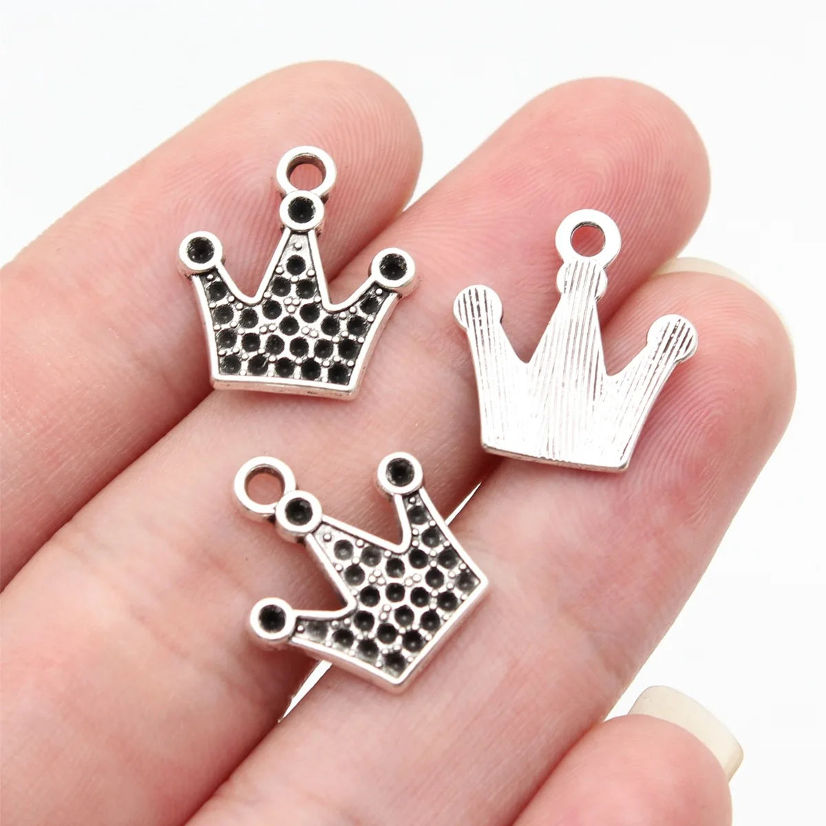 17x16mm 0.92g Antique Silver Zinc Alloy Crown Charm Pendant for Rhinestone DIY Jewelry Making
