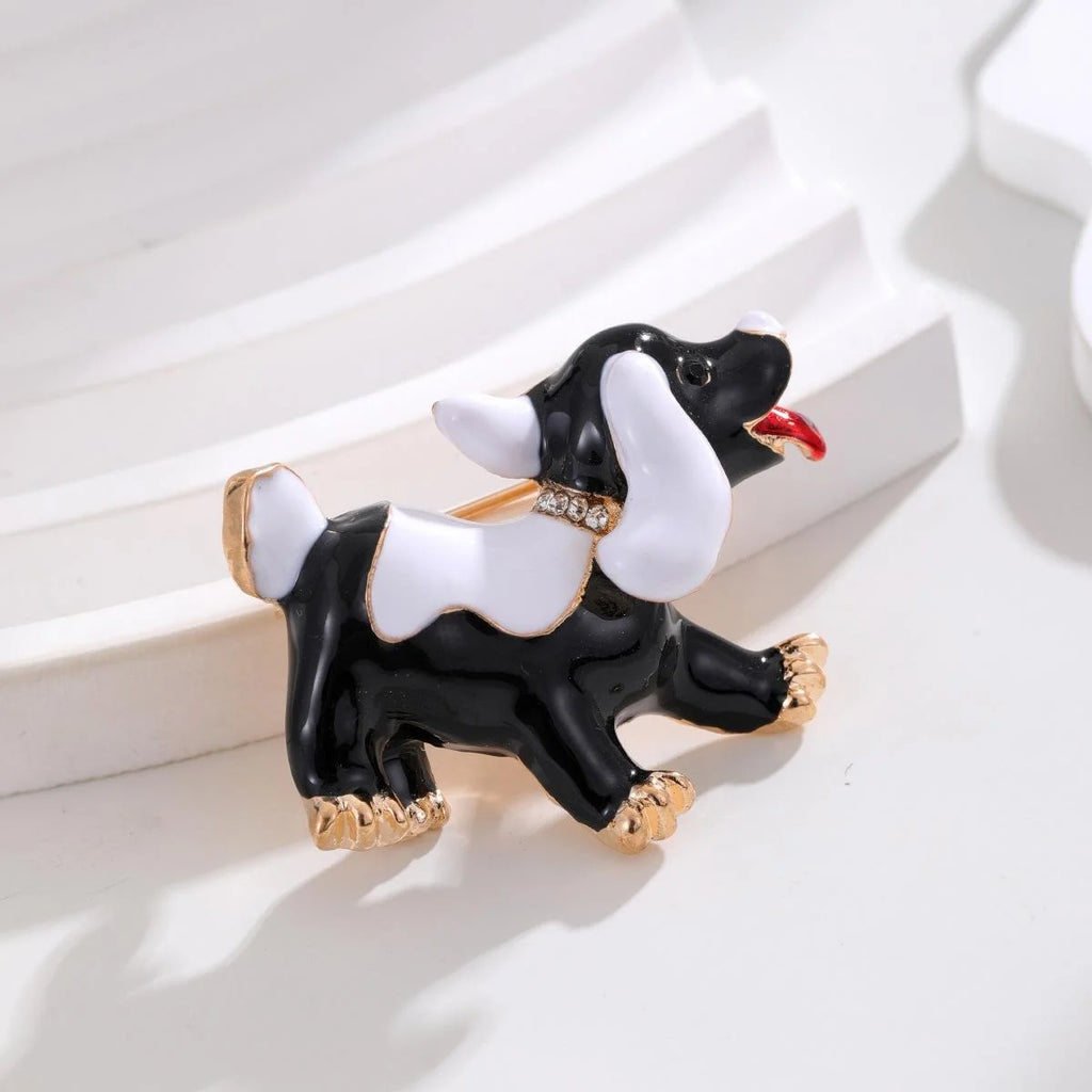 Cute Cartoon Puppy Enamel Brooch With Rhinestone Collar, Alloy Animal Lapel Pin Corsage Suit Accessory Gift