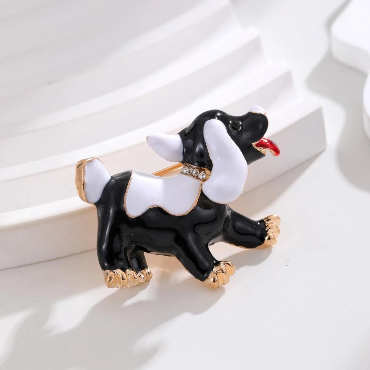 Cute Cartoon Puppy Enamel Brooch With Rhinestone Collar, Alloy Animal Lapel Pin Corsage Suit Accessory Gift