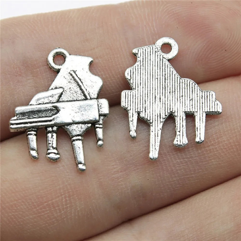 21x16mm 1.1g Antique Silver Zinc Alloy Piano Charm Pendant for DIY Music Theme Jewelry Making
